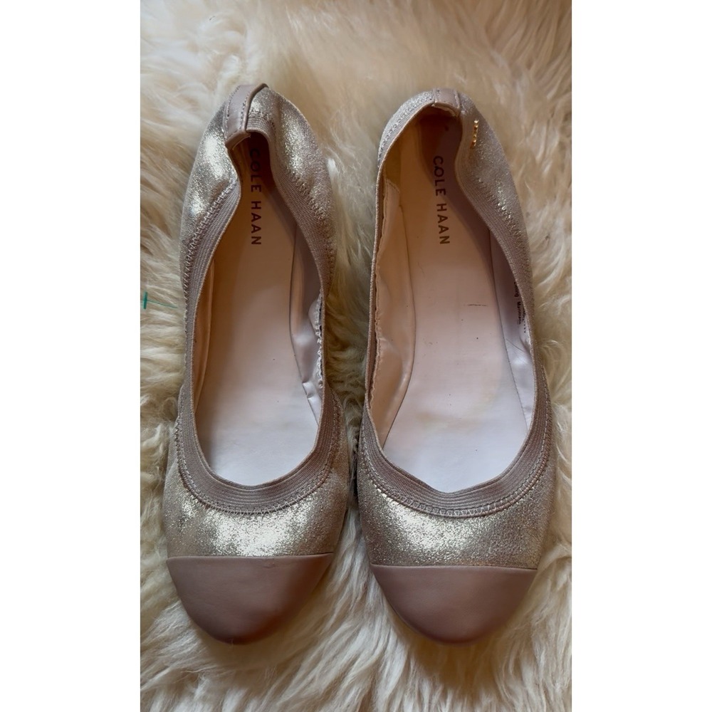 Cole Haan Women's Gold Metallic Leather Cushioned Ballet Elbridge Flats Size 7 - Picture 4 of 11